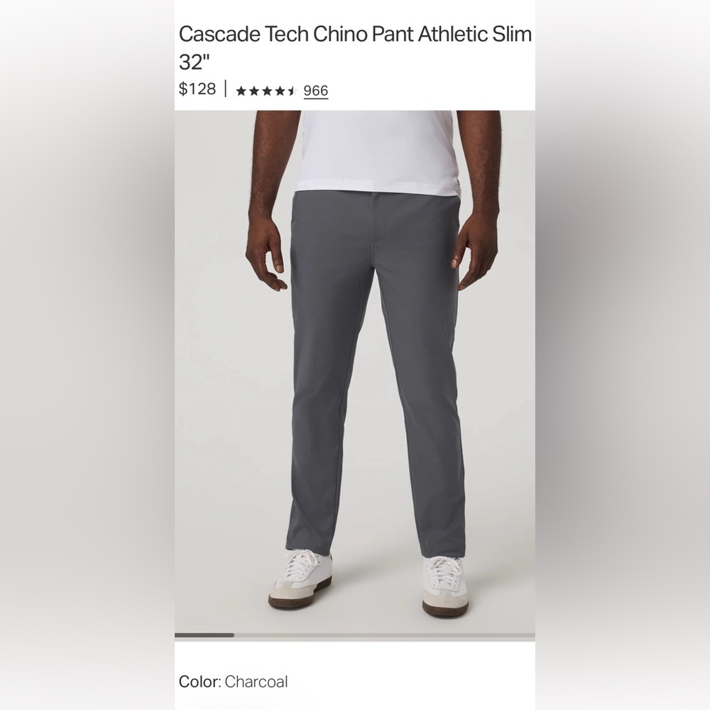 Men’s Vuori Cascade Chino Pants-Charcoal- 36x32 inseam -NWT